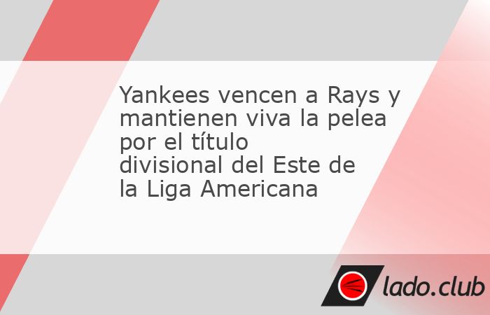 Ciudad de México.- Los Yankees se impusieron 2-0 sobre Tampa Bay en el primero de la doble cartelera y mantuvieron abierta la pelea por el banderín divisional. Con una sólida actuación de Carlos R